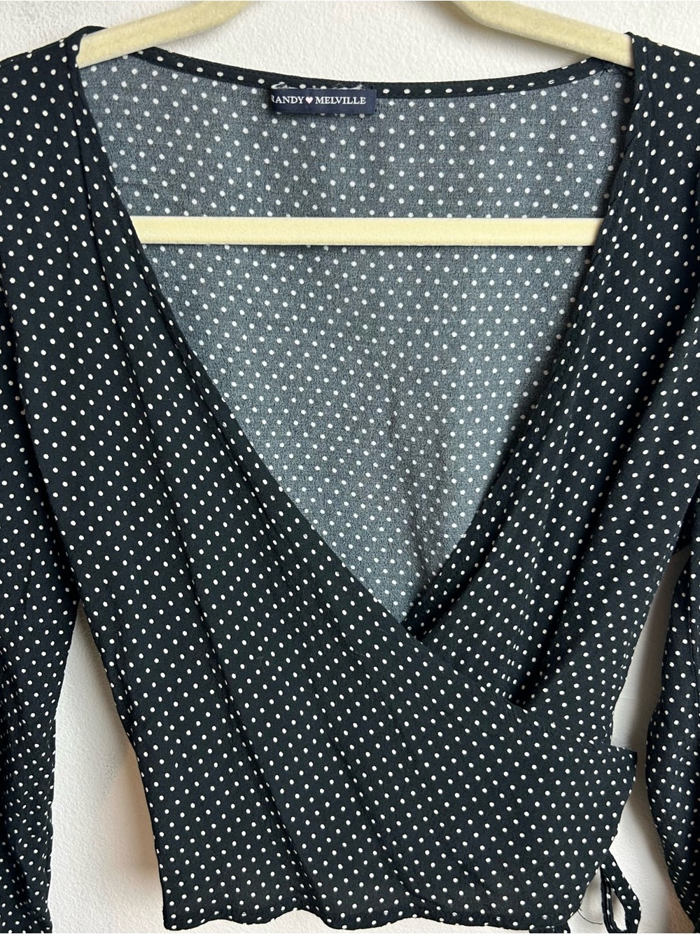 🖤 Brandy Melville Polka Dot Wrap Crop Top | Coquette Faux Wrap Blouse S - Picture 2 of 8